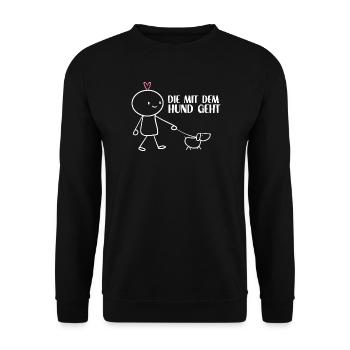 Gassi mit Hund – Minimalistisch Hunde Mama Gassi - Unisex Pullover - Schwarz - Vorne - Alina (178cm) & Michal (187cm)