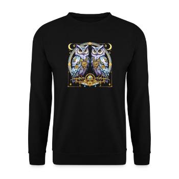 Steampunk Owls Lunar Gear Design. - Unisex Pullover - Schwarz - Vorne - Alina (178cm) & Michal (187cm)