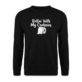 Rollin With My Crohnies – Crohns-Bewusstsein IBD - Unisex Pullover - Schwarz - Vorne - Alina (178cm) & Michal (187cm)
