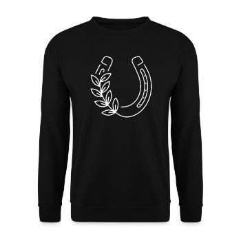 Botanischer Hufe mit Blattzweig - Unisex Pullover - Schwarz - Vorne - Alina (178cm) & Michal (187cm)
