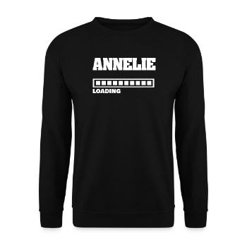 Annelie als Geburt - Unisex Pullover - Schwarz - Vorne - Alina (178cm) & Michal (187cm)
