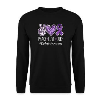 Peace Love Cure – Crohns Awareness IBD-Kämpfer - Unisex Pullover - Schwarz - Vorne - Alina (178cm) & Michal (187cm)