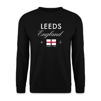 Leeds England Koordinaten Reise Souvenir - Unisex Pullover - Schwarz - Vorne - Alina (178cm) & Michal (187cm)