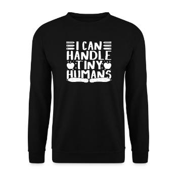 Preschool Teacher Handle TINY HUMANS Daycare - Unisex Pullover - Schwarz - Vorne - Alina (178cm) & Michal (187cm)