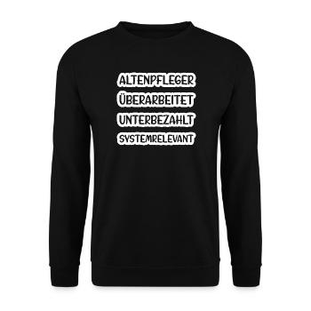 Altenpfleger Geschenk Altenpflege Pflegefachkraft - Unisex Pullover - Schwarz - Vorne - Alina (178cm) & Michal (187cm)