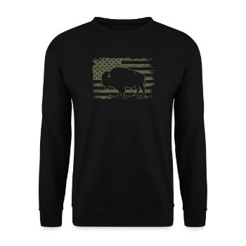 Tarn-US-Flagge-Bison-Silhouetten-Design - Unisex Pullover - Schwarz - Vorne - Alina (178cm) & Michal (187cm)