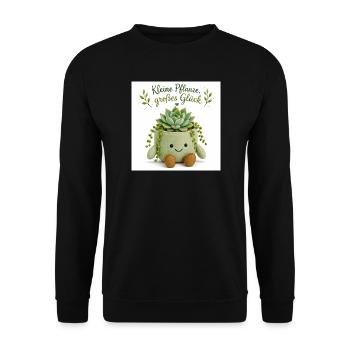 Kleine Pflanze, großes Glück - Unisex Pullover - Schwarz - Vorne - Alina (178cm) & Michal (187cm)