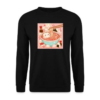 Ramen-Katze Kawaii Sakura - Unisex Pullover - Schwarz - Vorne - Alina (178cm) & Michal (187cm)
