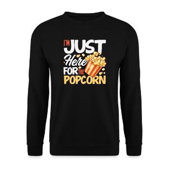 Nur Wegen Des Popcorns Hier Filmabend Motiv - Unisex Pullover - Schwarz - Vorne - Alina (178cm) & Michal (187cm)