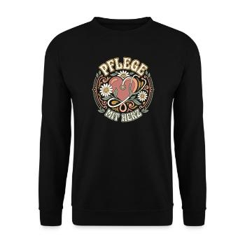 Pflege mit Herz Retro - Unisex Pullover - Schwarz - Vorne - Alina (178cm) & Michal (187cm)