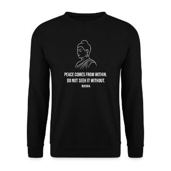 Zitat der Buddha-Linienkunst des inneren Friedens - Unisex Pullover - Schwarz - Vorne - Alina (178cm) & Michal (187cm)