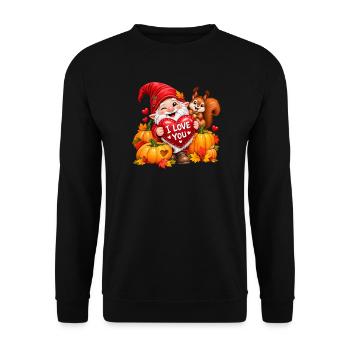 Herbstwichtel mit Herzschild - Unisex Pullover - Schwarz - Vorne - Alina (178cm) & Michal (187cm)