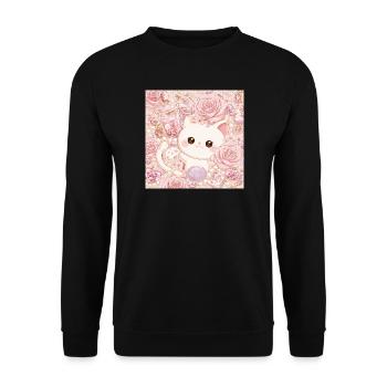 Pastellrosa süße Katze - Unisex Pullover - Schwarz - Vorne - Alina (178cm) & Michal (187cm)