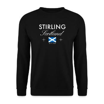 Stirling Schottland Koordinaten Reise Souvenir - Unisex Pullover - Schwarz - Vorne - Alina (178cm) & Michal (187cm)