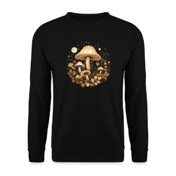 Mystische Pilze Retro Wald Mond & Sterne - Unisex Pullover - Schwarz - Vorne - Alina (178cm) & Michal (187cm)