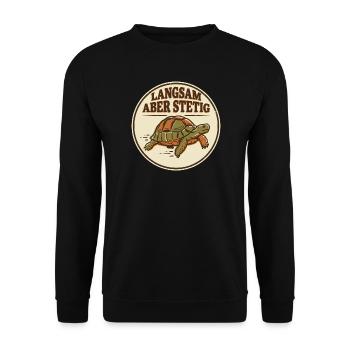 Schildkröte Langsam aber stetig - Retro Motiv - Unisex Pullover - Schwarz - Vorne - Alina (178cm) & Michal (187cm)