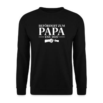Befördert zum Papa 2027 Schwangerschaft ankündigen - Unisex Pullover - Schwarz - Vorne - Alina (178cm) & Michal (187cm)