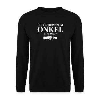 Befördert zum Onkel 2027 Schwangerschaft verkünden - Unisex Pullover - Schwarz - Vorne - Alina (178cm) & Michal (187cm)