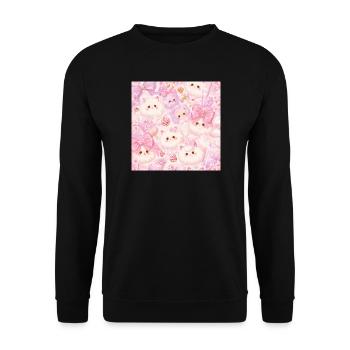 Kawaii-Weißkatzen und rosa Schleifen - Unisex Pullover - Schwarz - Vorne - Alina (178cm) & Michal (187cm)