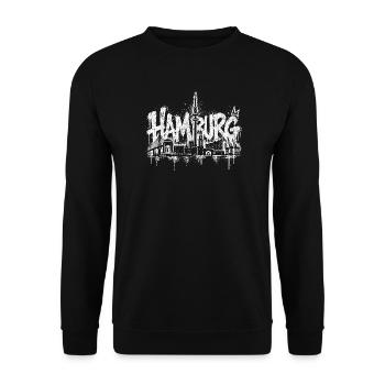 Hamburg Skyline, Hamburg City, Hamburg Harbor, Ham - Unisex Pullover - Schwarz - Vorne - Alina (178cm) & Michal (187cm)