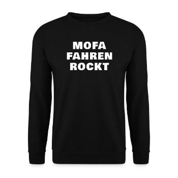 Mofa Rockt Spruch - Unisex Pullover - Schwarz - Vorne - Alina (178cm) & Michal (187cm)