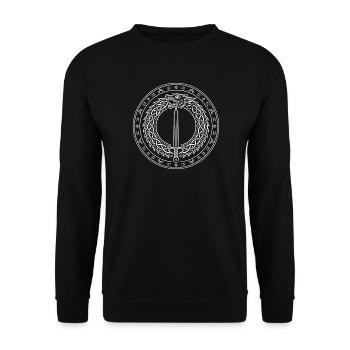 Siegfried und Fafnir – Drachenring mit Schwert - Unisex Pullover - Schwarz - Vorne - Alina (178cm) & Michal (187cm)