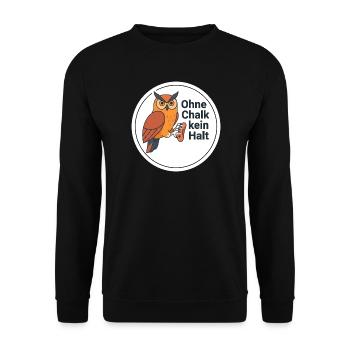 Bouldern Chalk Eule Klettern Shirt - Unisex Pullover - Schwarz - Vorne - Alina (178cm) & Michal (187cm)