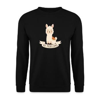 No Probllama Lama Motiv mit Banner - Unisex Pullover - Schwarz - Vorne - Alina (178cm) & Michal (187cm)