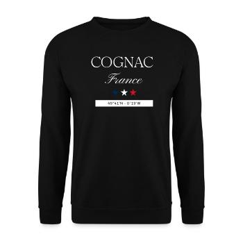 Cognac Frankreich Souvenir – Reise minimalistisch - Unisex Pullover - Schwarz - Vorne - Alina (178cm) & Michal (187cm)