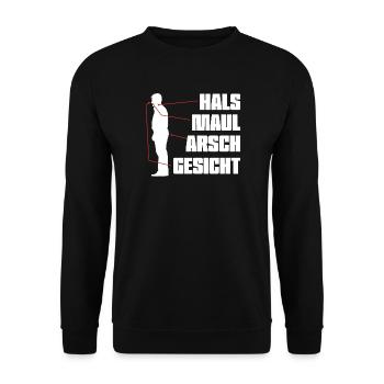 Hals Maul lustiger Spruch - Unisex Pullover - Schwarz - Vorne - Alina (178cm) & Michal (187cm)