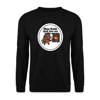 Dampflok Heizer Wildschwein Shirt Kohle Spruch - Unisex Pullover - Schwarz - Vorne - Alina (178cm) & Michal (187cm)