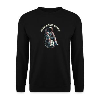 Astronaut "NEED SOME SPACE" Weltraum Wortspiel - Unisex Pullover - Schwarz - Vorne - Alina (178cm) & Michal (187cm)