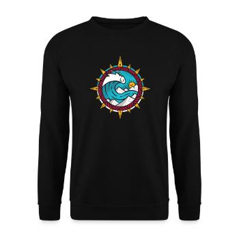 Kühner Comic Hokusai Wellenkompass-Kunst - Unisex Pullover - Schwarz - Vorne - Alina (178cm) & Michal (187cm)