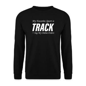 Mein Lieblingssport ist es, meine Online-Bestellungen zu verfolgen - Unisex Pullover - Schwarz - Vorne - Alina (178cm) & Michal (187cm)