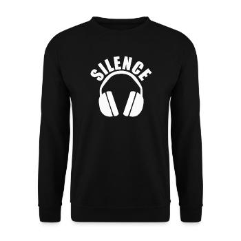 Silence Text mit Gehörschutz Motiv - Unisex Pullover - Schwarz - Vorne - Alina (178cm) & Michal (187cm)