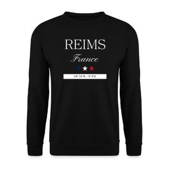 Reims Frankreich Souvenir – Reise minimalistisch - Unisex Pullover - Schwarz - Vorne - Alina (178cm) & Michal (187cm)