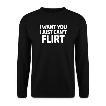 Ich will dich, ich kann nur nicht flirten, lustiger Dating-Humor - Unisex Pullover - Schwarz - Vorne - Alina (178cm) & Michal (187cm)