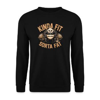 Kinda Fit Panda hebt Gewichte - Unisex Pullover - Schwarz - Vorne - Alina (178cm) & Michal (187cm)