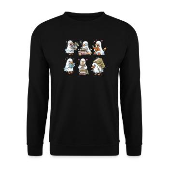 Lesende Entenbibliothek - Unisex Pullover - Schwarz - Vorne - Alina (178cm) & Michal (187cm)