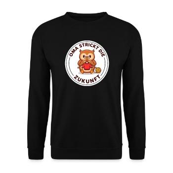 Oma strickt die Zukunft T-Shirt Geschenk - Unisex Pullover - Schwarz - Vorne - Alina (178cm) & Michal (187cm)