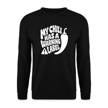 This Chilli Needs a Warning Label – Scharf - Unisex Pullover - Schwarz - Vorne - Alina (178cm) & Michal (187cm)