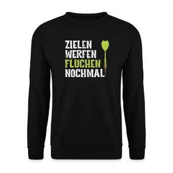 Darts Zielen Werfen Fluchen Nochmal Dart Spruch - Unisex Pullover - Schwarz - Vorne - Alina (178cm) & Michal (187cm)