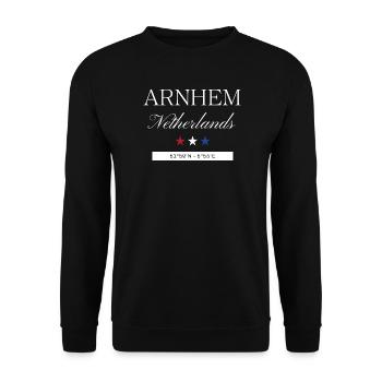 Arnhem Niederlande Souvenir – Reise minimalistisch - Unisex Pullover - Schwarz - Vorne - Alina (178cm) & Michal (187cm)