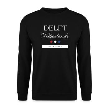 Delft Niederlande Souvenir – Reise minimalistisch - Unisex Pullover - Schwarz - Vorne - Alina (178cm) & Michal (187cm)
