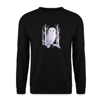 PolygonEule im Pastellwald - Unisex Pullover - Schwarz - Vorne - Alina (178cm) & Michal (187cm)