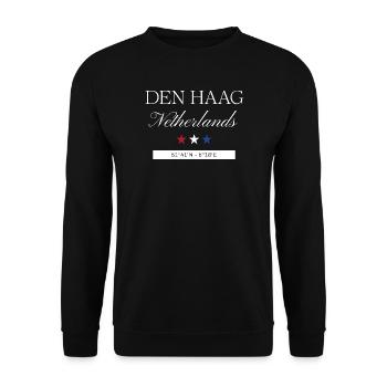 Den Haag Niederlande Souvenir Reise minimalistisch - Unisex Pullover - Schwarz - Vorne - Alina (178cm) & Michal (187cm)