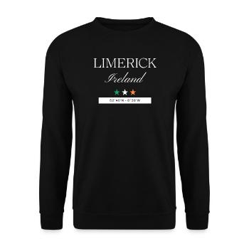 Limerick Irland Souvenir – Reise Koordinaten - Unisex Pullover - Schwarz - Vorne - Alina (178cm) & Michal (187cm)