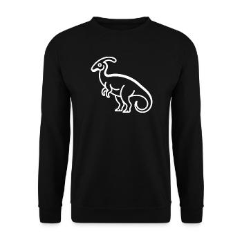 Dino-Liniengrafik mit Crest - Unisex Pullover - Schwarz - Vorne - Alina (178cm) & Michal (187cm)