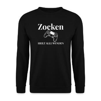 Zocken Heilt Alle Wunden - Unisex Pullover - Schwarz - Vorne - Alina (178cm) & Michal (187cm)