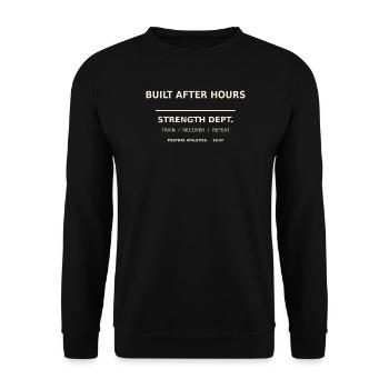 Built After Hours – Gym & Fitness Motivation - Unisex Pullover - Schwarz - Vorne - Alina (178cm) & Michal (187cm)